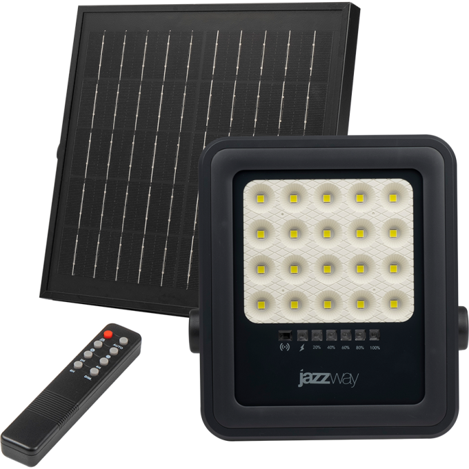 Прожектор светодиодный JAZZWAY PFL SOLAR 02 50 6500К GR IP65 ДО с солнечной панелью и пультом Pro+ 5058460